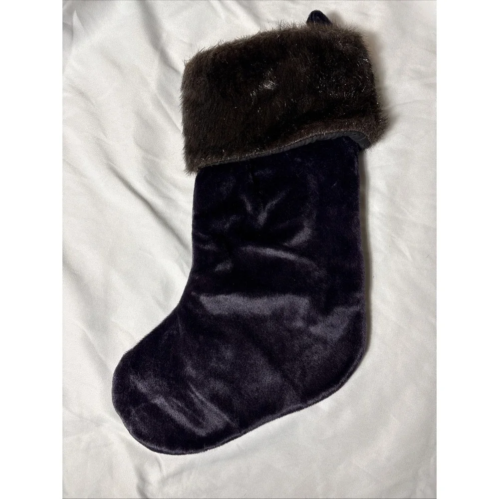 NEW DARK EGGPLANT PURPLE CHRISTMAS STOCKING BROWN FAUX FUR CUFF 18